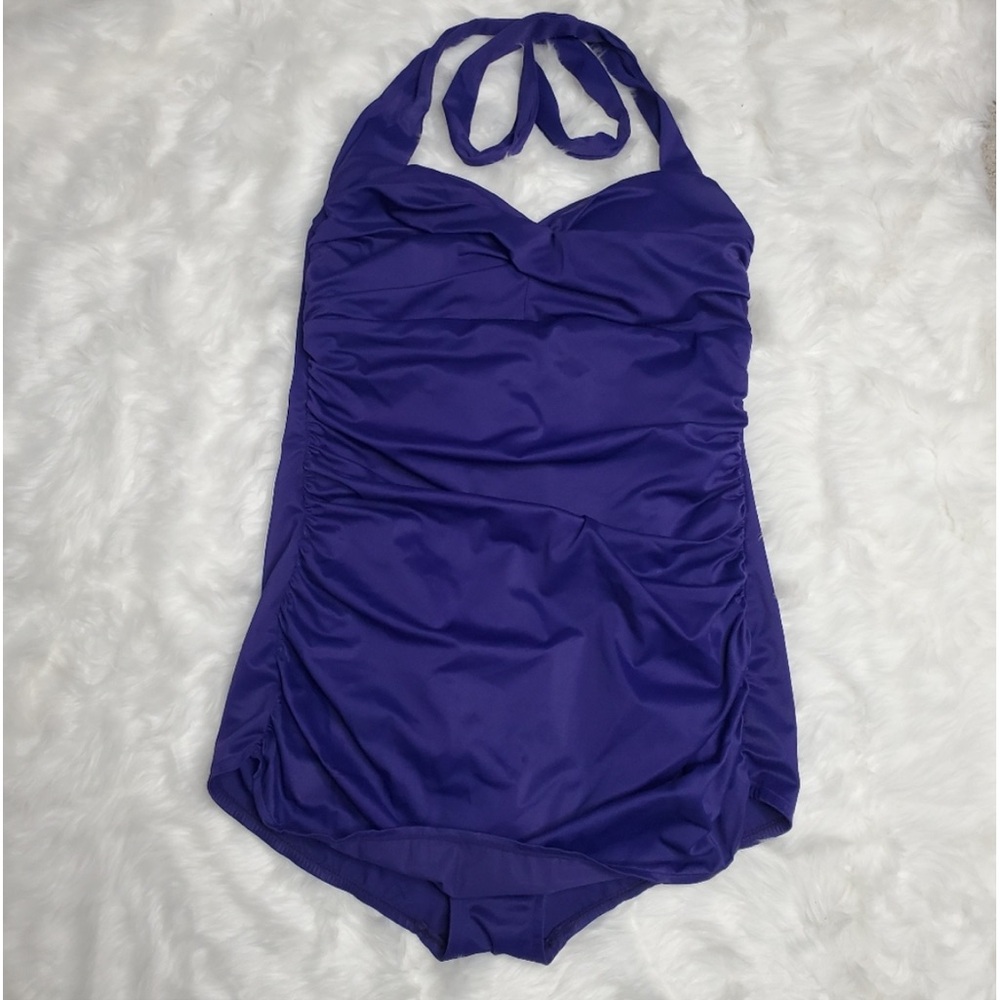 Halterneck Ruched One Piece Swim Suit Size 14